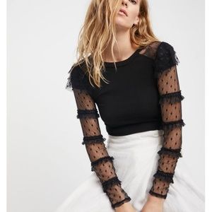 FREE PEOPLE KISS KISS BLACK MESH LONG SLEEVE TOP